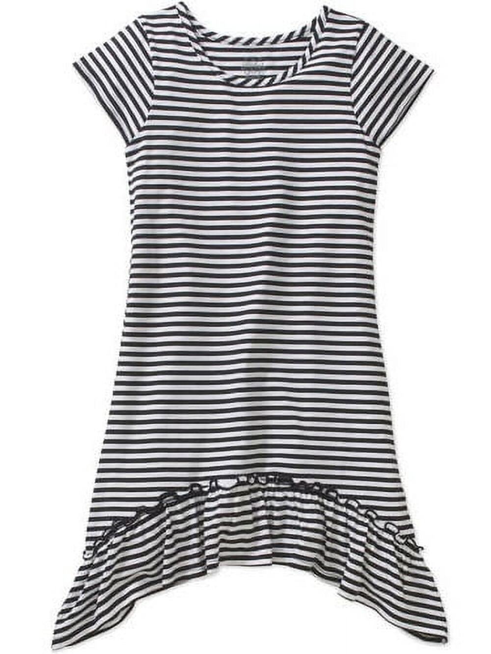 Faded Glory Girls T-Shirt Dress White Black Stripe Ruffle Stretch Scoop M New